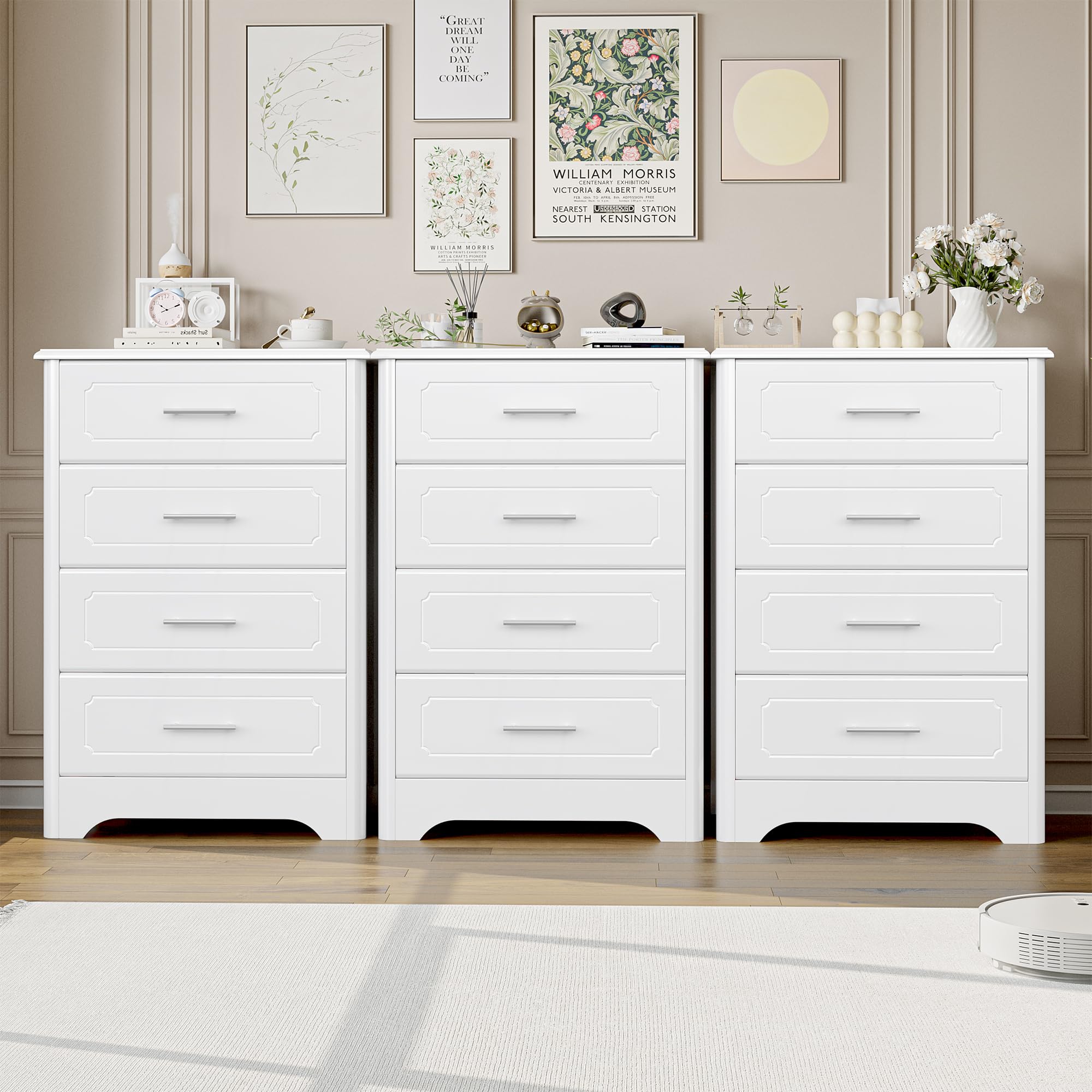 HITHOS Modern 4 Drawer Dresser for Bedroom, White Narrow Dresser Chest with Deep Drawers, Wood Chest of Storage Drawers, Tall Nightstand for Living Room, Bathoom, Entryway, Hallway, White