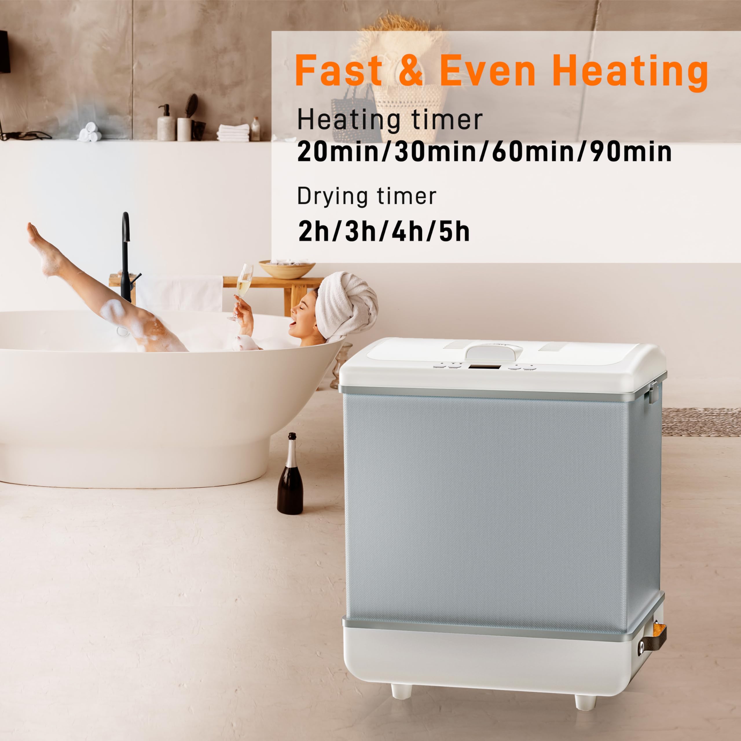 Hot Towel Warmer Heated for Bathroom: Large Bucket for Towels, Blankets and Bathtub, Luxury Warmers for Baby Kids Seniors Families, Portable Heat Dryer & Heater for Home Hotels Spa Gym Outdoor (35L)