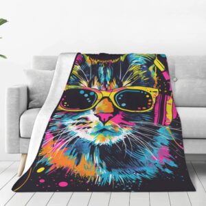 Cat Blanket Cool Cat Fleece Throw Blanket Super Soft Warm Cozy Fuzzy Plush Cats Blanket Gifts for Girls Boys Kids Room Decor 40"X50"