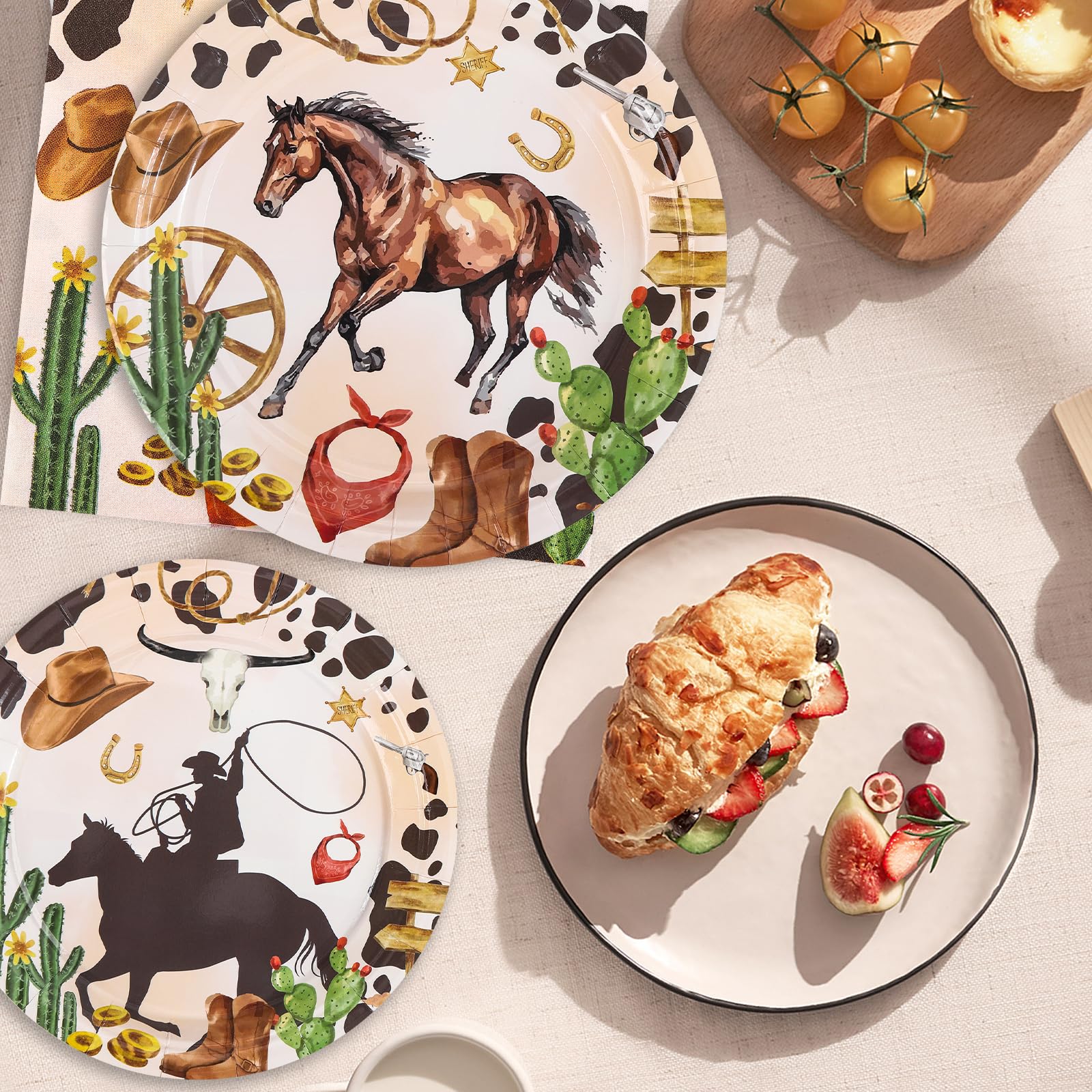 BORAENDEY 180PCS Cowboy Party Supplies Serve 60,Western Cowboy Rodeo Theme Party Paper Plates and Napkins Kit for Birthday Party Baby Shower Party Decorations,Includes Paper Plate,Napkin.