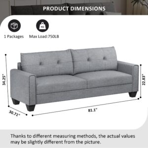 VOHOBY 82" Sofa Couches for Living Room, 3 Seater Sofa with Extra Deep Seats | Tufted Backrest | Thickened Cushion | Modern Comfy Sofa | Solid Wood Frame | Easy to Install, Prime Linen, Light Grey