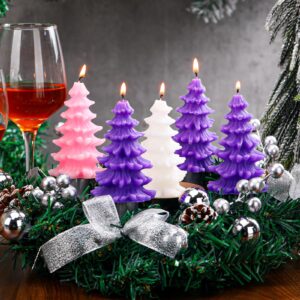 Ziliny 5 Pcs Christmas Tree Shaped Candles Advent Candles 4 Inches Purple Pink White Christmas Scented Candles Advent Votive Candle for Christmas Holidays Churches Home Celebration Party Decor