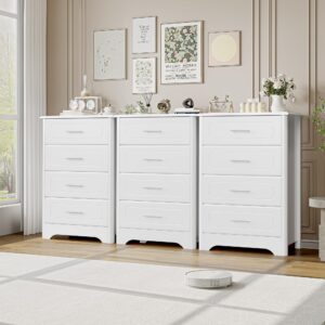 HITHOS Modern 4 Drawer Dresser for Bedroom, White Narrow Dresser Chest with Deep Drawers, Wood Chest of Storage Drawers, Tall Nightstand for Living Room, Bathoom, Entryway, Hallway, White