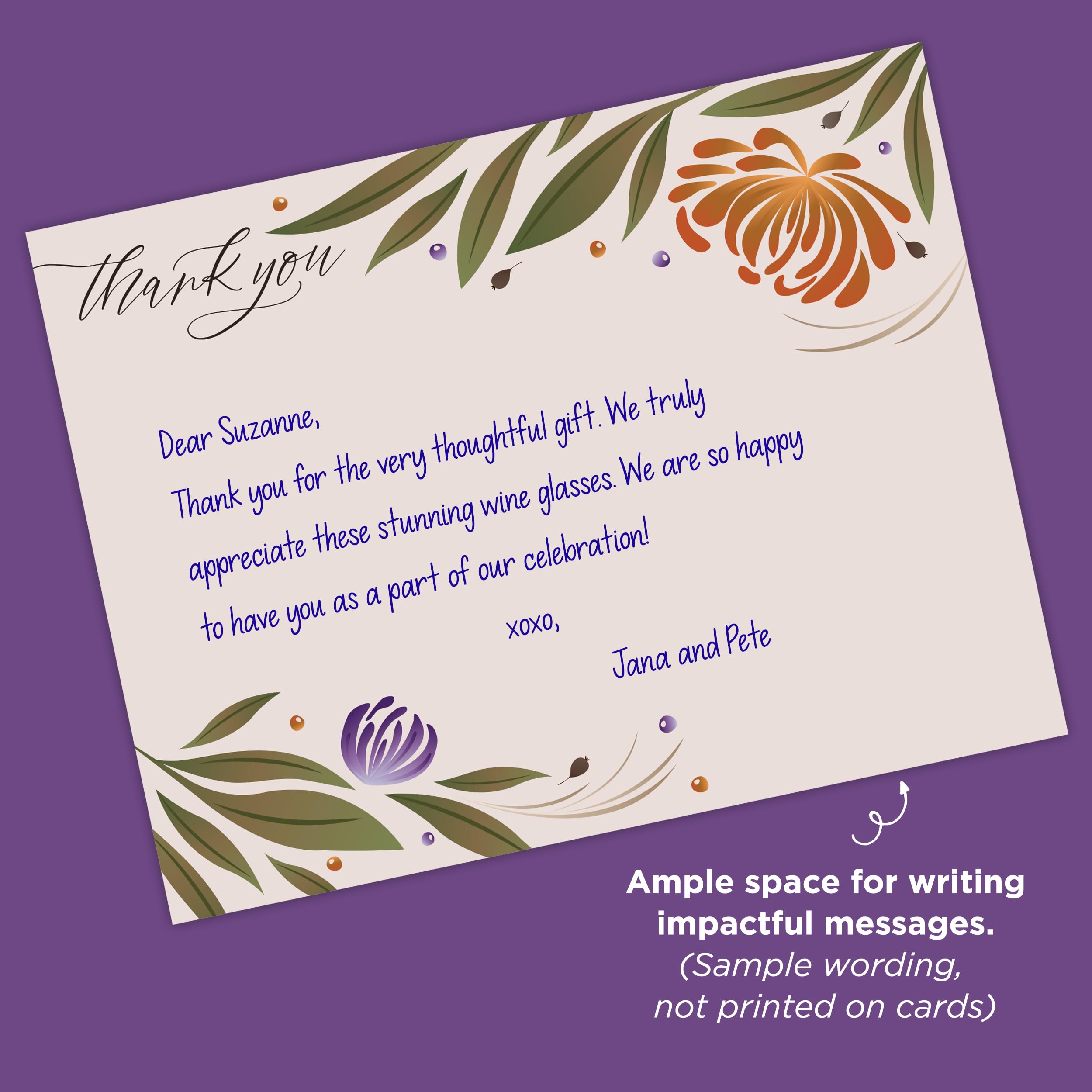 Koko Paper Co Autumn Floral Thank You Cards for Fall Events. 25 Flat Thank You Cards + 25 Bright White Envelopes. Made in the U.S.A.