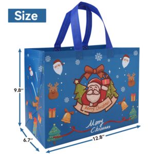 Qirrmiy 8-Pack Large Christmas Gift Bags With Handle, Reusable Non-Woven Holiday Bags, Red, Green and Blue Tote Bags for Xmas Party Favors Holiday Presents and Decorations 12.8” x 9.8" x 6.7”, 8 Pcs