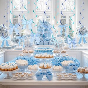 Bow Birthday Party Hanging Swirls Decorations, Coquette Birthday Decorations Blue Bow Party Decorations for Baby Shower Bridal Bachelorette Wedding Party Decor