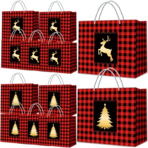 12 pcs large christmas gift bags bulk, 250g gift box-grade sturdy white cardboard xmas paper goodie bags with handles, 12.6"x9.84"x6.7" christmas wrapping bags holiday party favor treat gift bags