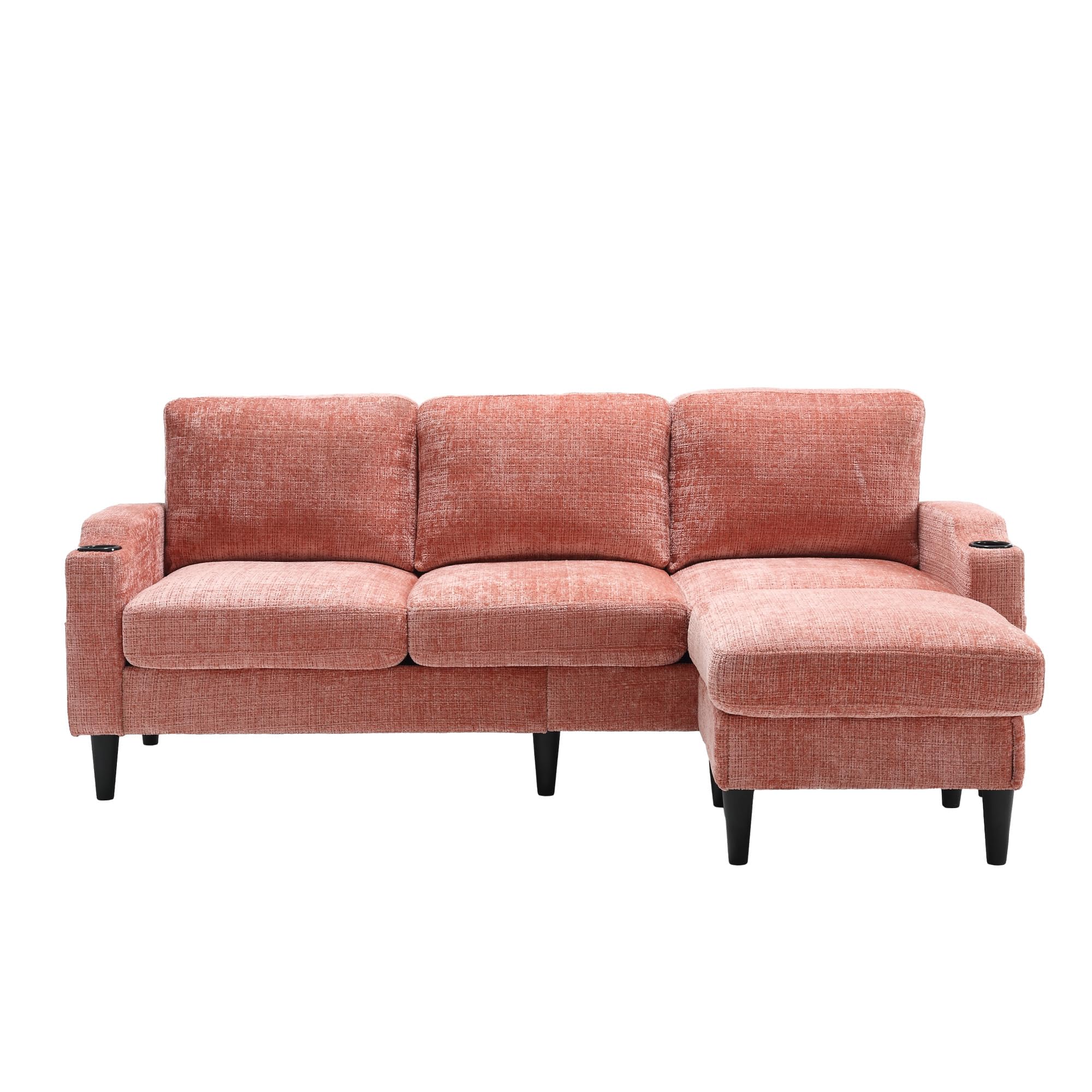 MOONMISS Convertible Sectional Sofa, 3 Seat L Shaped Sofa with Removable Pillows, Compact Spaces w/Reversible Ottoman Bench, Upholstered Sectional Couch for Living Room, Apartment, Dorm,Pink