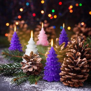 Ziliny 5 Pcs Christmas Tree Shaped Candles Advent Candles 4 Inches Purple Pink White Christmas Scented Candles Advent Votive Candle for Christmas Holidays Churches Home Celebration Party Decor