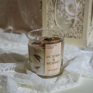 Personalized Iced Coffee Latte Candle – Custom Soy Wax Candle with Wooden Wick – Gift for Weddings, Birthdays, Bridesmaids, and Christmas Gifts