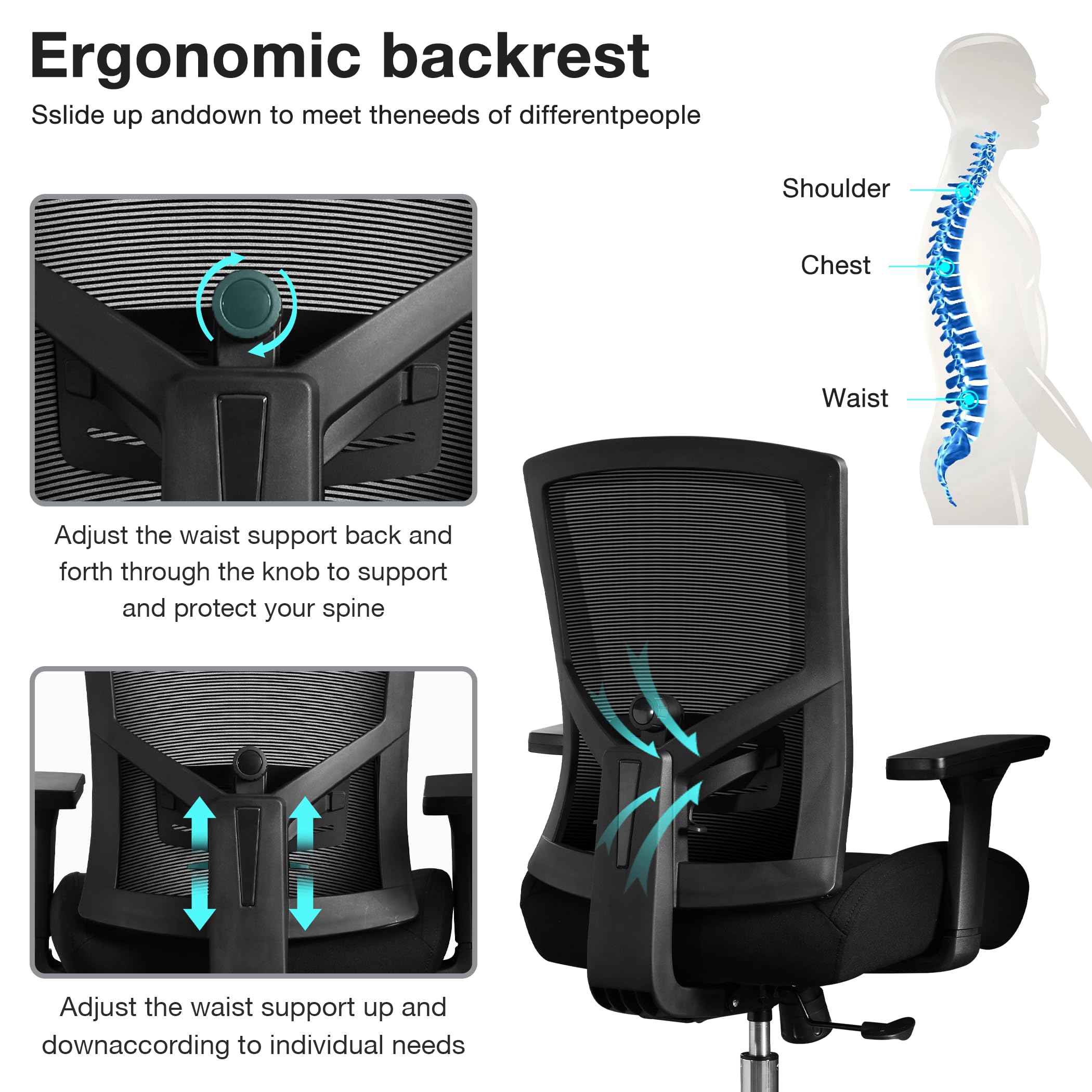 Blue Whale Big and Tall Office Chair 500lbs 3D Cushion Ergonomic Office Chair with 4D Armrests and Adjustable Lumbar Support Office Desk Chair for Adult Heavy Duty Mesh Computer Chair