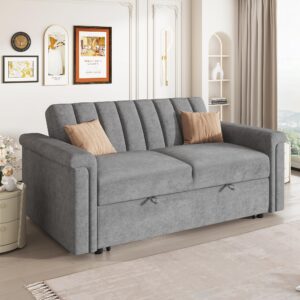 amposei convertible loveseat couch small sleeper sofa with pull-out bed for small spaces, living room, apartment, easy assembly, gray