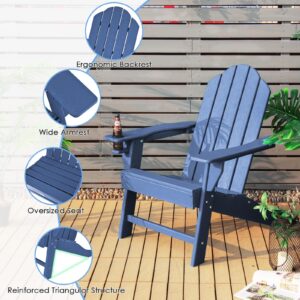 Giantex Adirondack Chair, HDPE All-Weather Patio Chair with Built-in Cup Holder, Outside Composite Chairs, Lawn Chair for Campfire, Deck, Garden, Yard, Balcony, Outdoor Fire Pit Chairs (4, Navy)