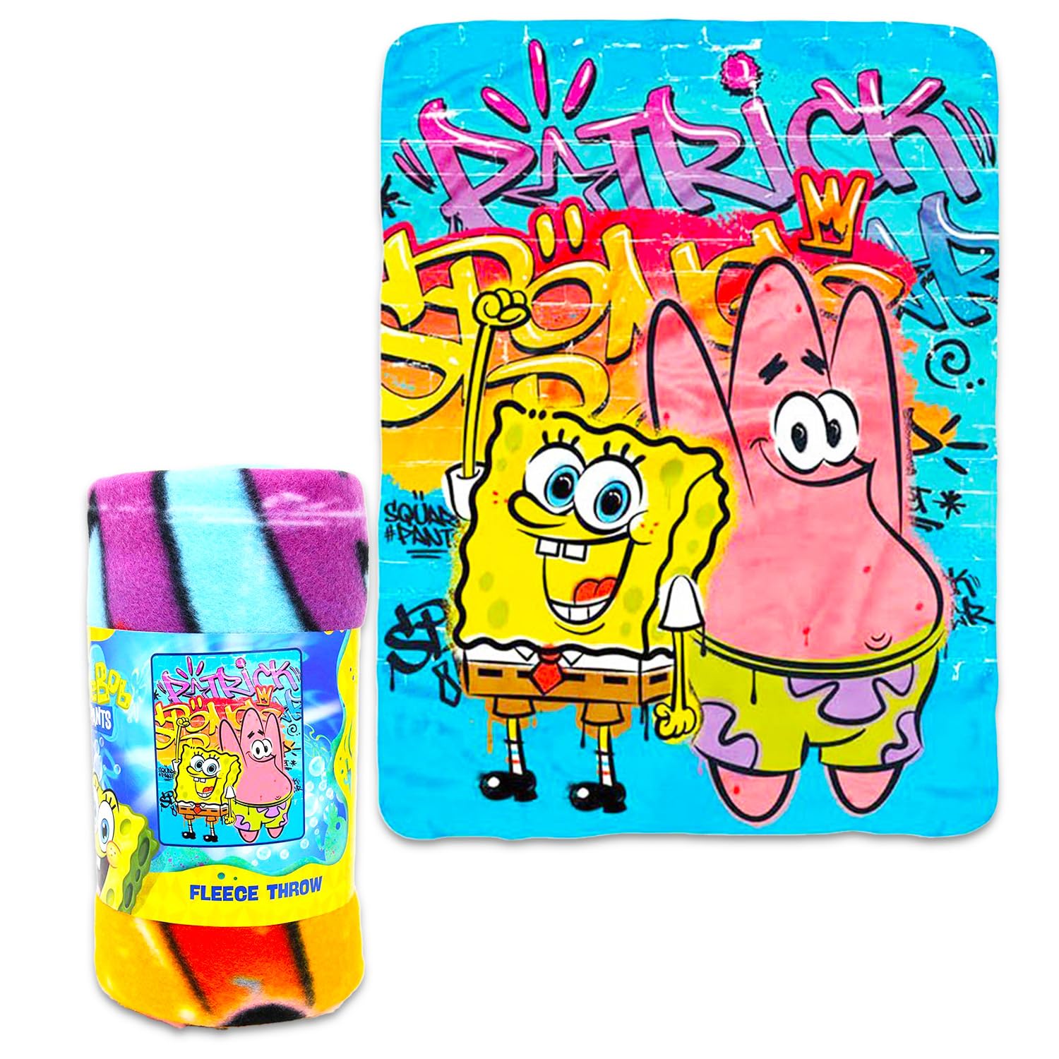 Spongebob Throw Blanket Bundle - Spongebob Squarepants Kids and Teens Blanket for Bedroom Decor Plus Stickers, More for Boys and Girls | Spongebob Blanket Size 45" x 60"