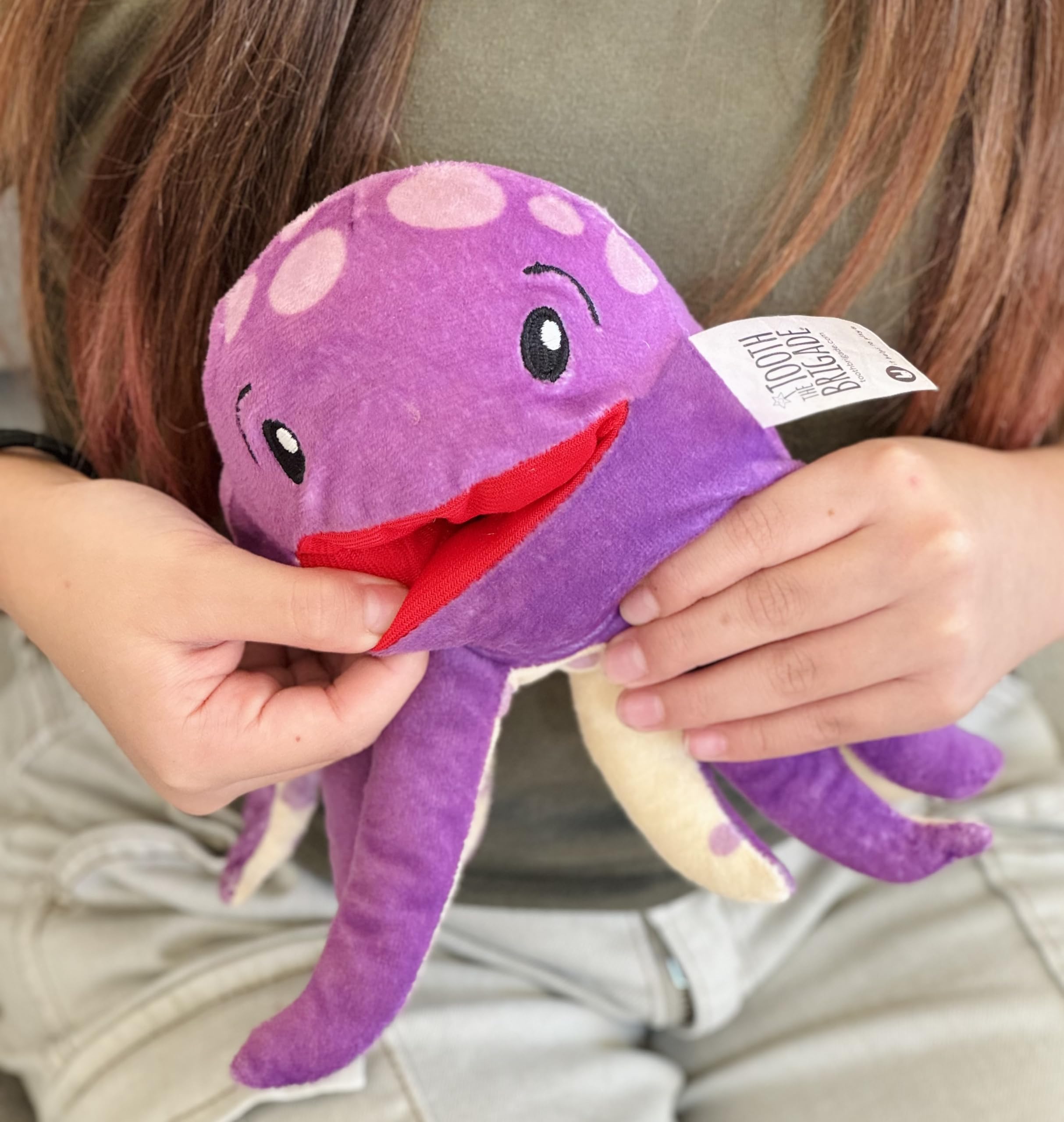 The Tooth Brigade Tooth Fairy Pillow | Fun and Interactive Stuffed Plush Toy with Large Pocket for Lost Teeth, Treasures, Prizes - Perfect for Kids, Boys, & Girls Gift (Bubbles Octopus)