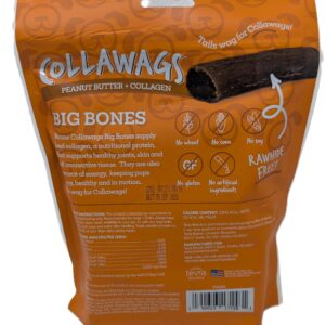 Peanut Butter + Collagen Big Bones for Dogs, 6 Pack - Rawhide-Free, Highly Digestible, All-Natural Ingredients, 10 oz (283g)