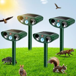 thoveneth 4 pack ultrasonic animal repellent outdoor solar animal repeller with motion sensor deer repellent device waterproof cat deterrent to repel squirrel dog rabbit skunk raccoon