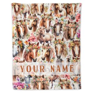 personalized horse throw blanket - soft, fuzzy & warm - 40 x 50 inches small blanket for couch, sofa - colorful cute blanket gift for girls, boys