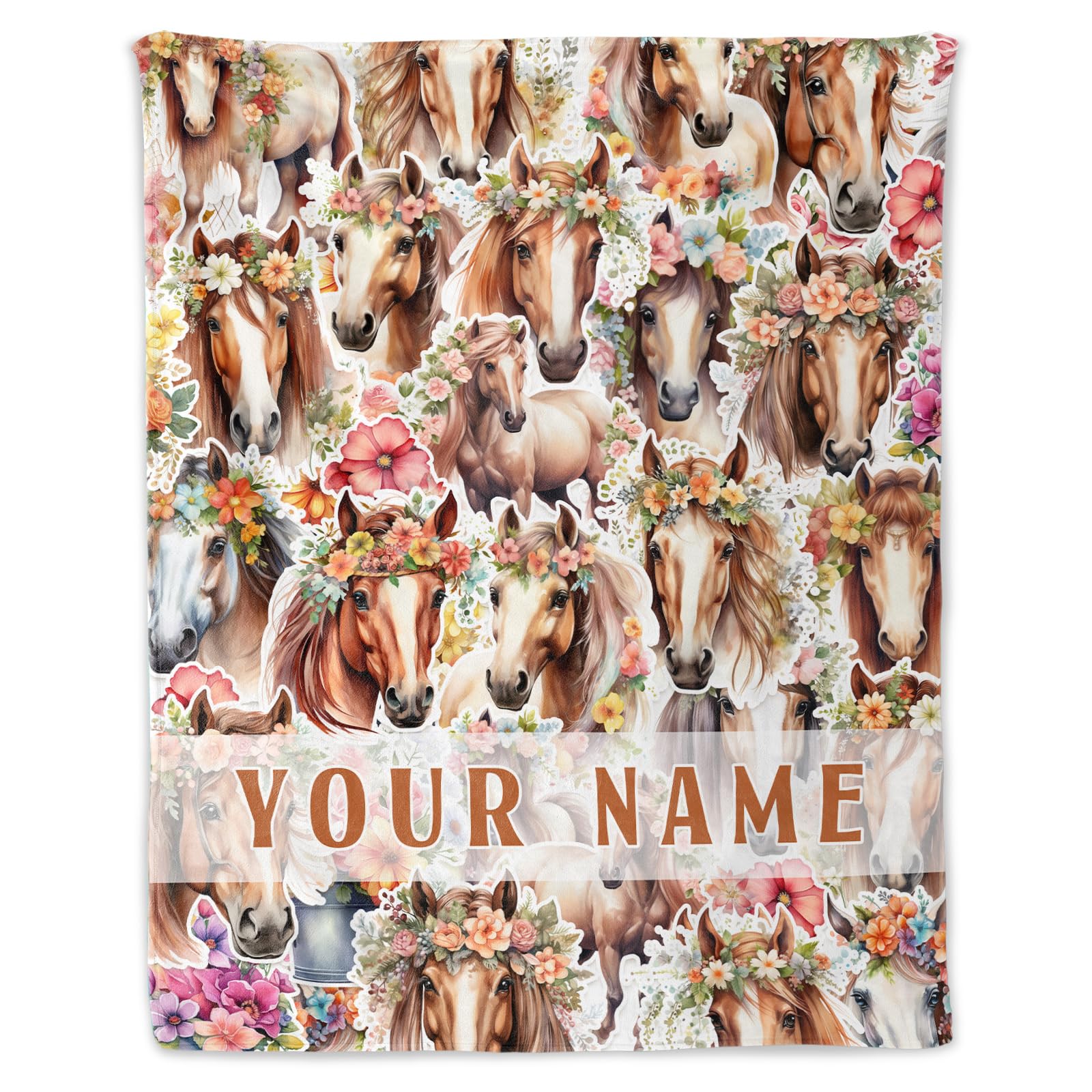 Personalized Horse Throw Blanket - Soft, Fuzzy & Warm - 40 x 50 Inches Small Blanket for Couch, Sofa - Colorful Cute Blanket Gift for Girls, Boys