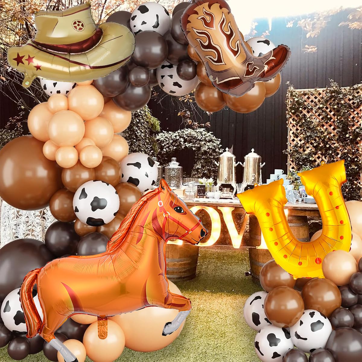 20Pcs Western Cowboy Balloons, 12 Inch Latex Brown Cow Print Balloons Horse Balloons for Cowboy Birthday Party Decorations, Western Cowboy Theme Party Decorations