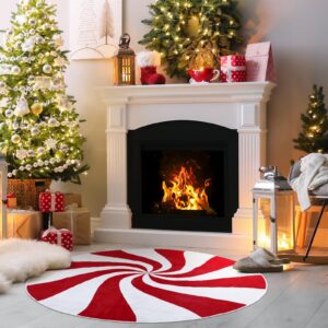 Moucuny Christmas Round Rug Large Christmas Area Rug Washable Christmas Rug Runner Non Slip Rug Carpet for Xmas Holiday Entryway Living Room Bedroom Indoor Decoration(Red,Lollipop)