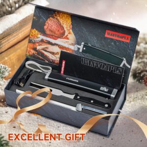 Wanvoapls Cordless Electric Knife Set - Rechargeable Carving Knife with Safety Lock, Black Ergonomic Handle with Knives and Forks, for Meat, Bread, Brisket Slicing, Thanksgiving and Christmas Gifts