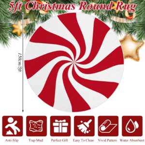 Moucuny Christmas Round Rug Large Christmas Area Rug Washable Christmas Rug Runner Non Slip Rug Carpet for Xmas Holiday Entryway Living Room Bedroom Indoor Decoration(Red,Lollipop)