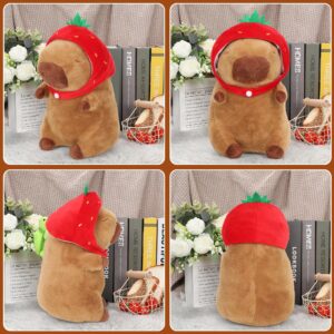 Cute Capybara Plush Wearing Strawberry Hat, 12 INCH Capybara Stuffed Toy Animals Plushies, Soft Capybara Doll Pillow for Kids Boys Girls Birthday Gifts