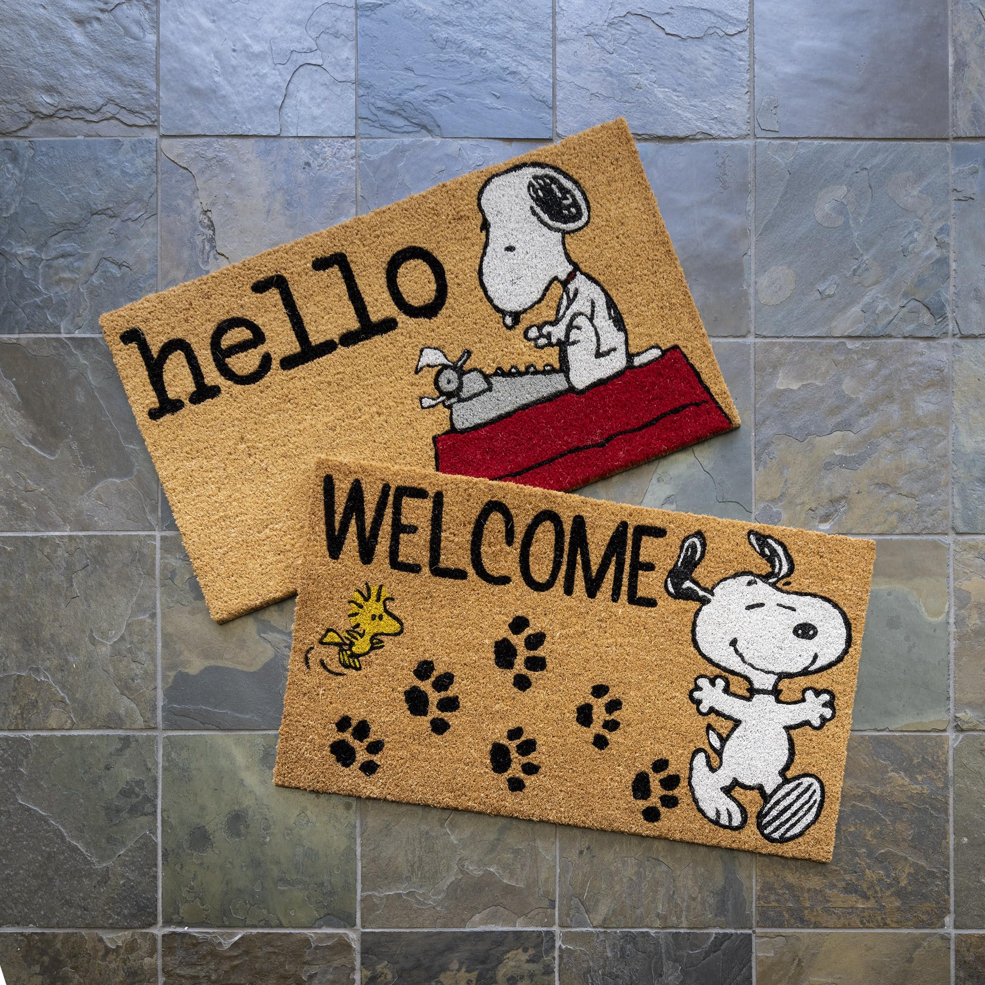 Gertmenian Peanuts Coir Mat (2-Pack) Welcome Mats for Front Door, Home Entrance, Garage, and Back Door, Home Decor, 20" x 34" Each, Peanuts Snoopy Welcome 80022