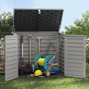 COCLUB 4.6 ft x 4.1 ft Resin Outdoor Storage Shed, 49.5 Cu Ft Extra Large Horizontal Tool Sheds, Multi-Purpose Storage Cabinet for Trash Cans, Garden Tools, Lawn Mower, Double Lockable Doors