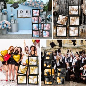 Ledido Black Glitter Transparent Balloon Boxes,Baby Boxes with Letters for Baby Shower Letter Box With 78 Letters Clear Balloon Boxes for Graduation Prom Party, Birthday, Halloween,4PCS