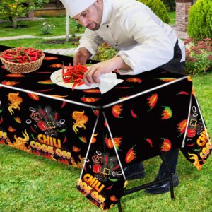 Iceyyyy 4 Pcs Black Chili Cook Off Table Decorations Set-108" x 54" Chili Pepper Flame Table Covers 33 Ft Cooking Chili Contest Banner-Disposable Chili Pepper Party Decorations for Party Supplies