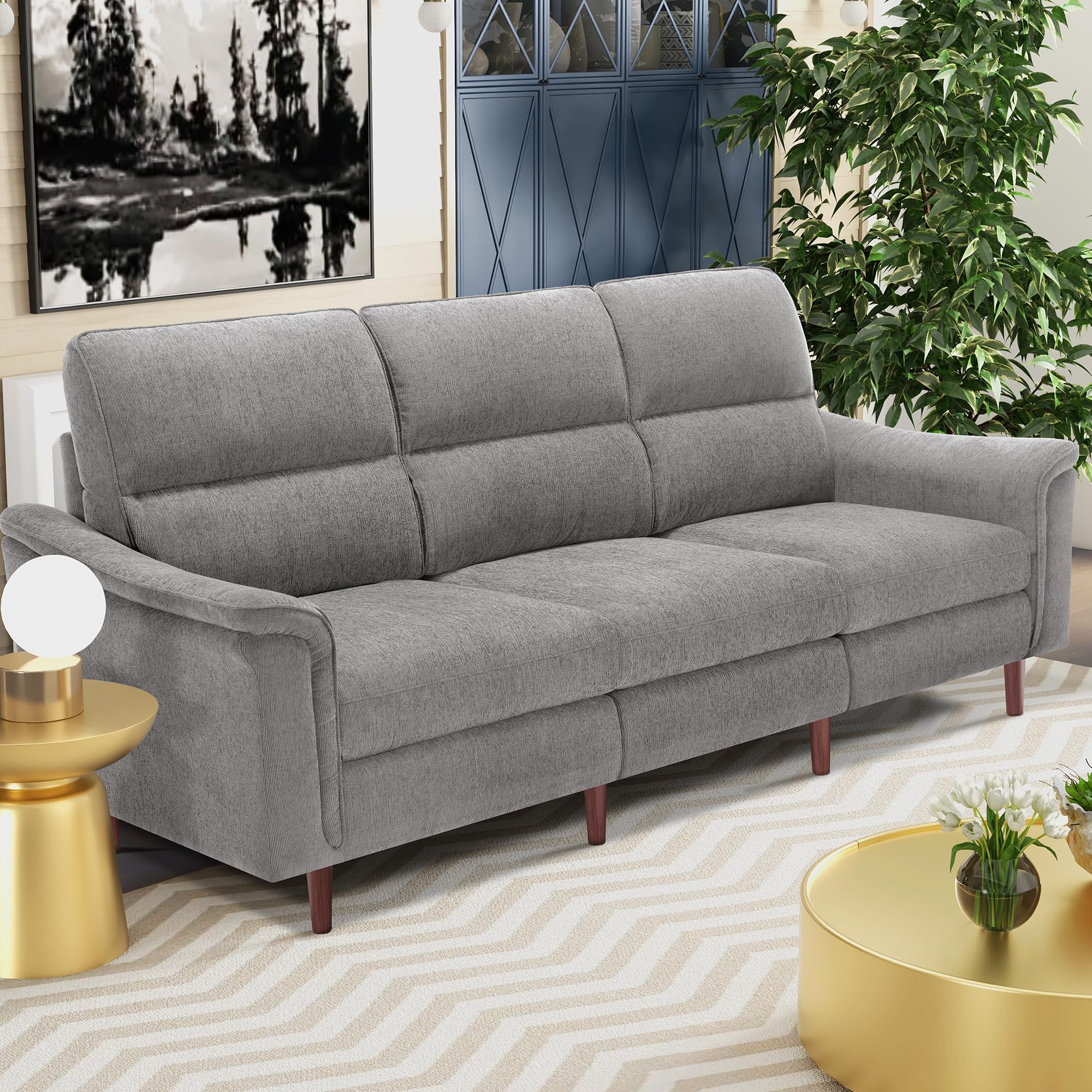 Hanherry 99" Modular Sectional Sofa Couch for Living Room, Comfy 3-Seater Chenille Fabric Couch, Curved Wide Armrest, High Backrest,Wide and Deep Seat, Upholstered Couch & Removable Cover