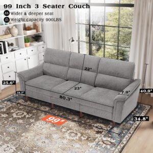 Hanherry 99" Modular Sectional Sofa Couch for Living Room, Comfy 3-Seater Chenille Fabric Couch, Curved Wide Armrest, High Backrest,Wide and Deep Seat, Upholstered Couch & Removable Cover