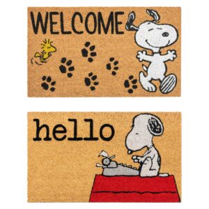 gertmenian peanuts coir mat (2-pack) welcome mats for front door, home entrance, garage, and back door, home decor, 20" x 34" each, peanuts snoopy welcome 80022