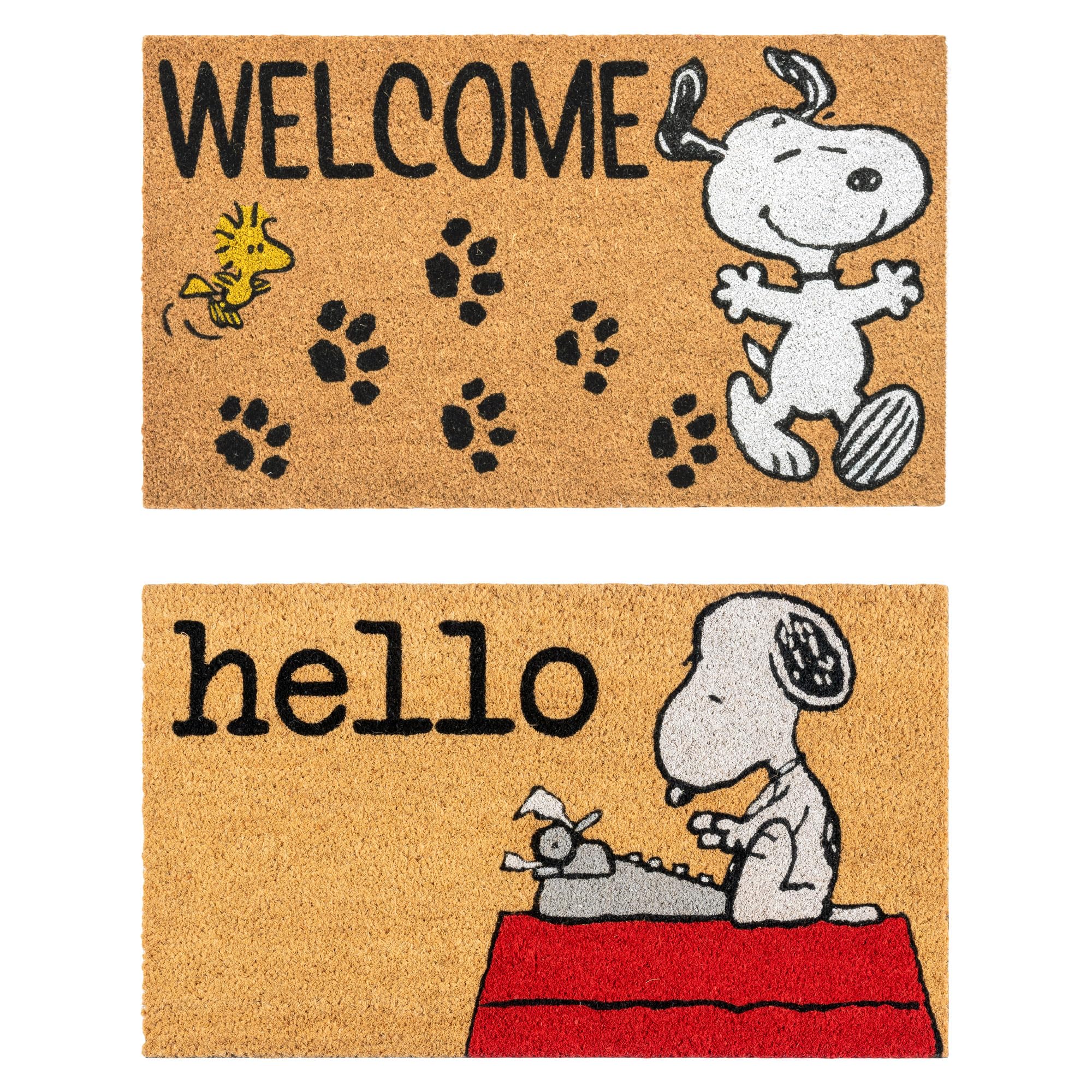 Gertmenian Peanuts Coir Mat (2-Pack) Welcome Mats for Front Door, Home Entrance, Garage, and Back Door, Home Decor, 20" x 34" Each, Peanuts Snoopy Welcome 80022