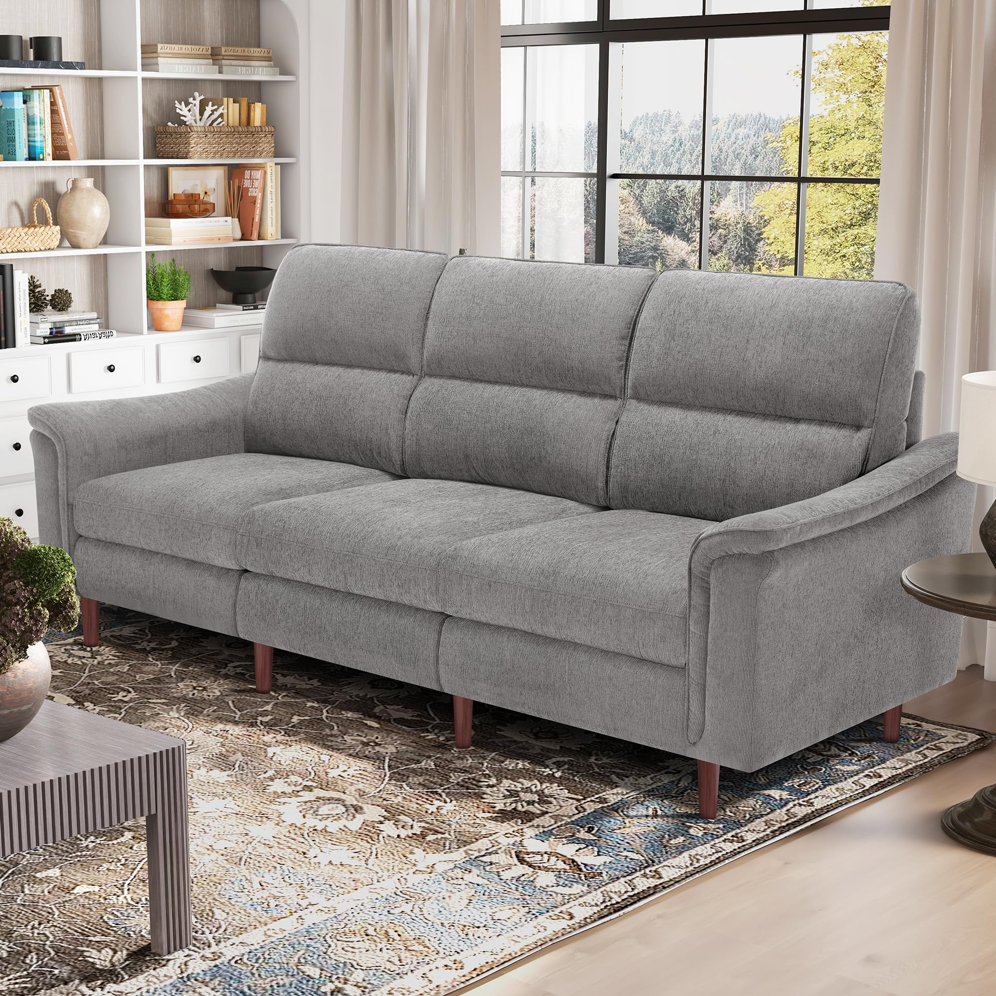 Hanherry 99" Modular Sectional Sofa Couch for Living Room, Comfy 3-Seater Chenille Fabric Couch, Curved Wide Armrest, High Backrest,Wide and Deep Seat, Upholstered Couch & Removable Cover