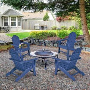 Giantex Adirondack Chair, HDPE All-Weather Patio Chair with Built-in Cup Holder, Outside Composite Chairs, Lawn Chair for Campfire, Deck, Garden, Yard, Balcony, Outdoor Fire Pit Chairs (4, Navy)