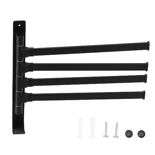 Eurollar Towel Racks for Bathroom, Rotating 4 Poles Towel Rack, Space Aluminum Folding Matte Black Finish, Wall Mount Rotatable Bath Towel Hanger, for Bathroom, Kitchen, Hotel