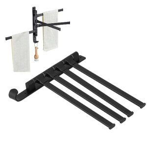 Eurollar Towel Racks for Bathroom, Rotating 4 Poles Towel Rack, Space Aluminum Folding Matte Black Finish, Wall Mount Rotatable Bath Towel Hanger, for Bathroom, Kitchen, Hotel