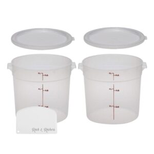 cambro 6-quart round food storage container with lid - bpa-free,2 pack with scraper bundle, restaurant containers with lids for bread proofing, clear plastic storage bins with lids