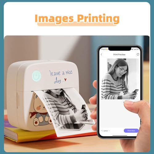 Label Printer,Mini Pocket Printer Portable Thermal Instant Photo Printing Label Maker Machine BT Wireless Connect Compatible with Android or iOS APP Support Receipt Label Memo Sticker Notes