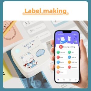 Label Printer,Mini Pocket Printer Portable Thermal Instant Photo Printing Label Maker Machine BT Wireless Connect Compatible with Android or iOS APP Support Receipt Label Memo Sticker Notes