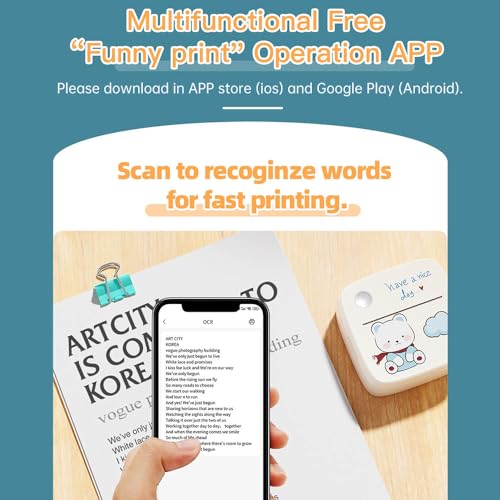 Label Printer,Mini Pocket Printer Portable Thermal Instant Photo Printing Label Maker Machine BT Wireless Connect Compatible with Android or iOS APP Support Receipt Label Memo Sticker Notes