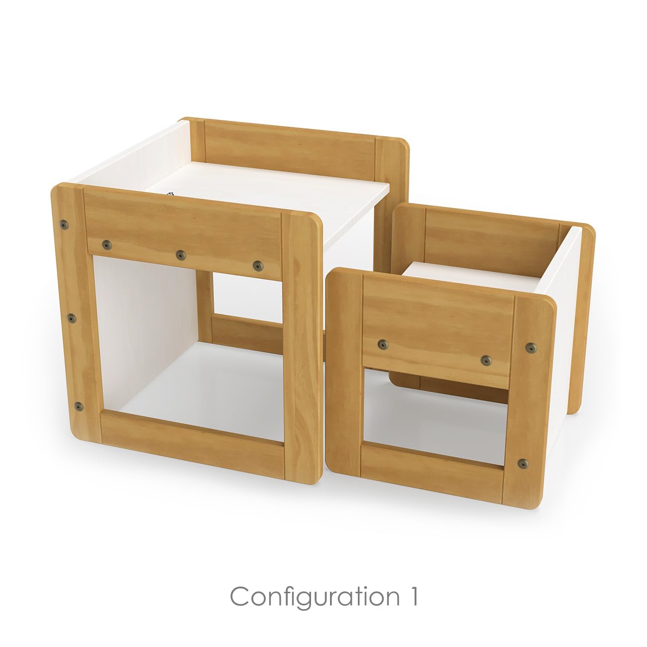 P'Kolino klick Duo Desk - Natural/White - Solid Pine Wood - Multiple Seat and Table Height adjustments to Grow with Your Child