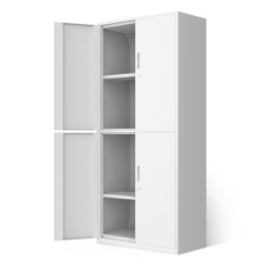 dna motoring metal storage cabinet, 71'' locking cabinet with 4 doors and 2 adjustable shelves, metal cabinet heavy duty utility cabinet for garage,office,home,gym, white, tools-00634-wh-wh