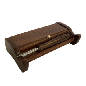 Schooner Bay Co. - 7" Wood Inkwell Stand with Clay Inkwells, Wood Nib Pen and Ink Powder, Acacia Wood