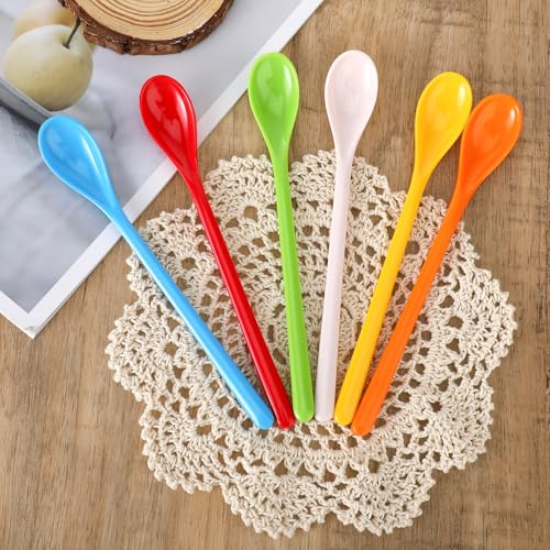 Giantree 6 PCS Long Handle Spoons, Long Handle Mixing Spoon, 7.28 Inches Colorful Teaspoons, Coffee Spoons Tall Iced Tea Ice Cream Sundae Cocktail Hot Chocolat Stirring Longdrink Spoons