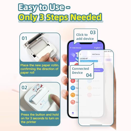 Label Printer,Mini Pocket Printer Portable Thermal Instant Photo Printing Label Maker Machine BT Wireless Connect Compatible with Android or iOS APP Support Receipt Label Memo Sticker Notes