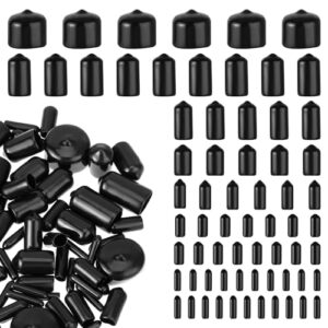 160 pcs rubber end caps 2/25'' to 4/5'' vinyl end caps flexible rubber caps vinyl tube bolt cap rubber screw covers black bolt end caps screw caps thread protectors for metal tube rod bolt(9 sizes)